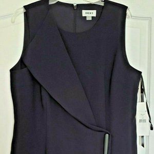 DKNY Navy Power Sheath Faux Wrap Front Dress
